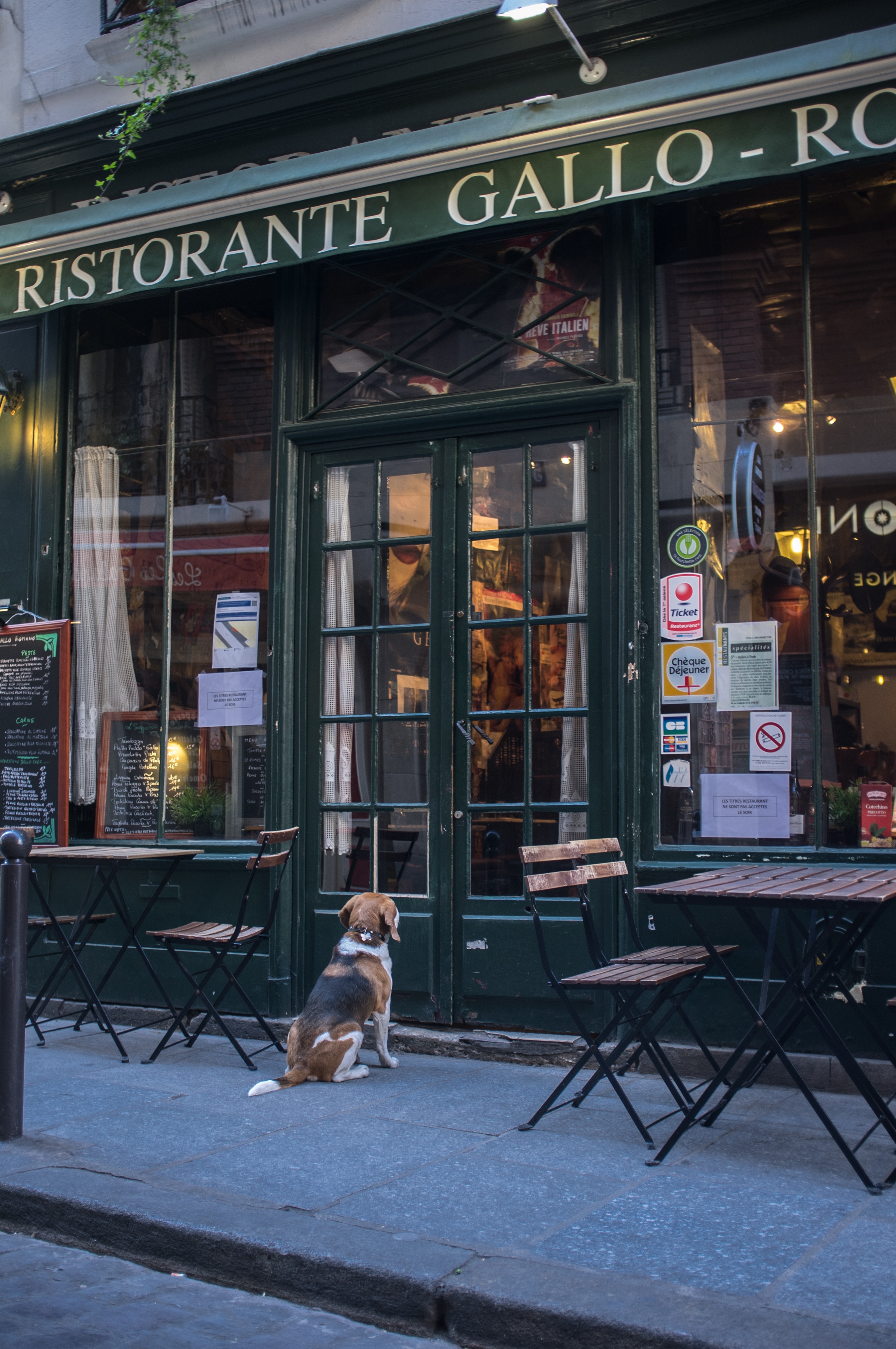 Evening atmosphere — welcoming café exterior with warm light